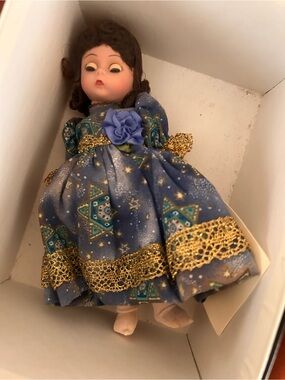 Madame Alexander Blue and Gold Star-Pattern Doll Dress